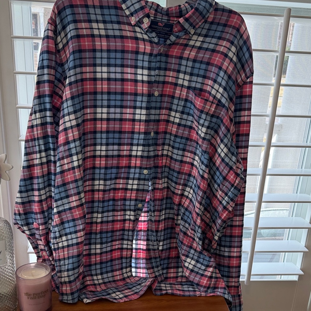 Vineyard Vines Pink and Blue Plaid Shirt never worn! No tags